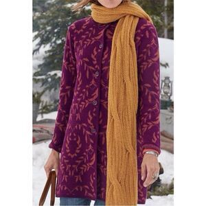 Sundance Beauty Grows Wool Blend Button Front Cardigan. Peach/Melon on Purple
